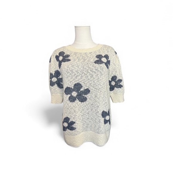 Sonoma Sweaters - EUC Sonoma cream puff-sleeve sweater with blue flowers | sz L